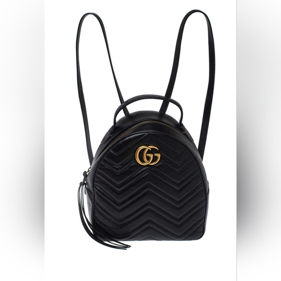 Gucci Handbags - Gucci Black Matelasse Leather GG Marmont Backpack